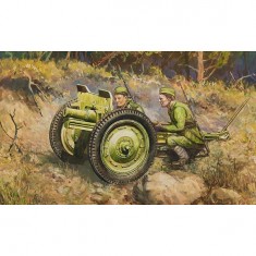 Maqueta de cañón soviético de 76 mm con miniaturas